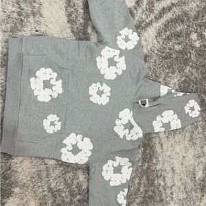 white on gray denim tear hoodie